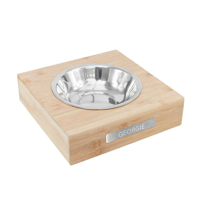 Personalised Bamboo Pet Bowl With Metal Tag