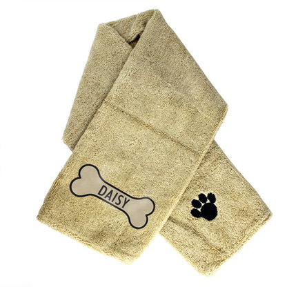 Personalised Bone Brown Microfiber Pet Towel