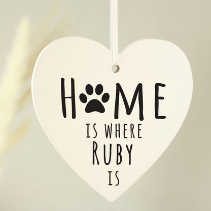 Personalised 'Home Is Where' Pet Wooden Heart Decoration
