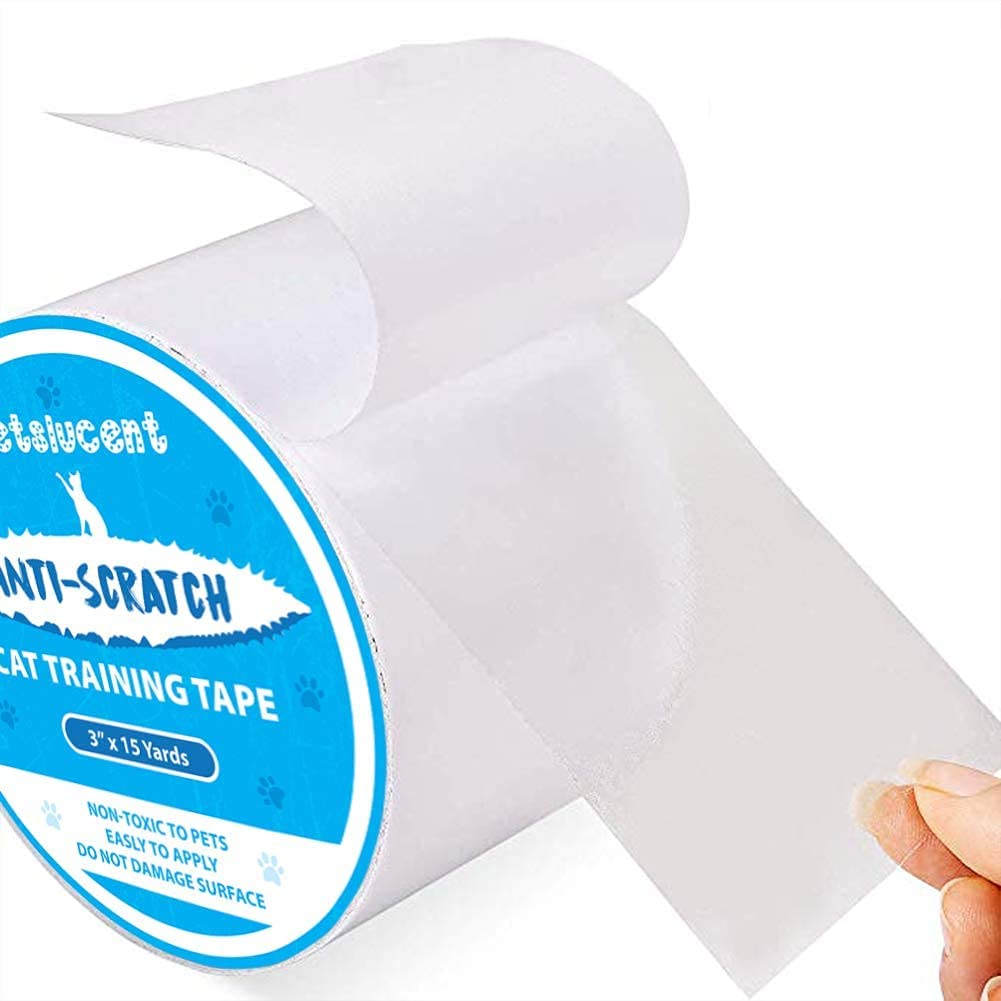 Petslucent Cat Scratch Deterrent Sticky Paws Tape, Cat Furniture Protector Training Tape Anti Scratching, Double Sided Guards for Carpet, Sofa, Couch, Door (Blue- 3''x 15 Yards)