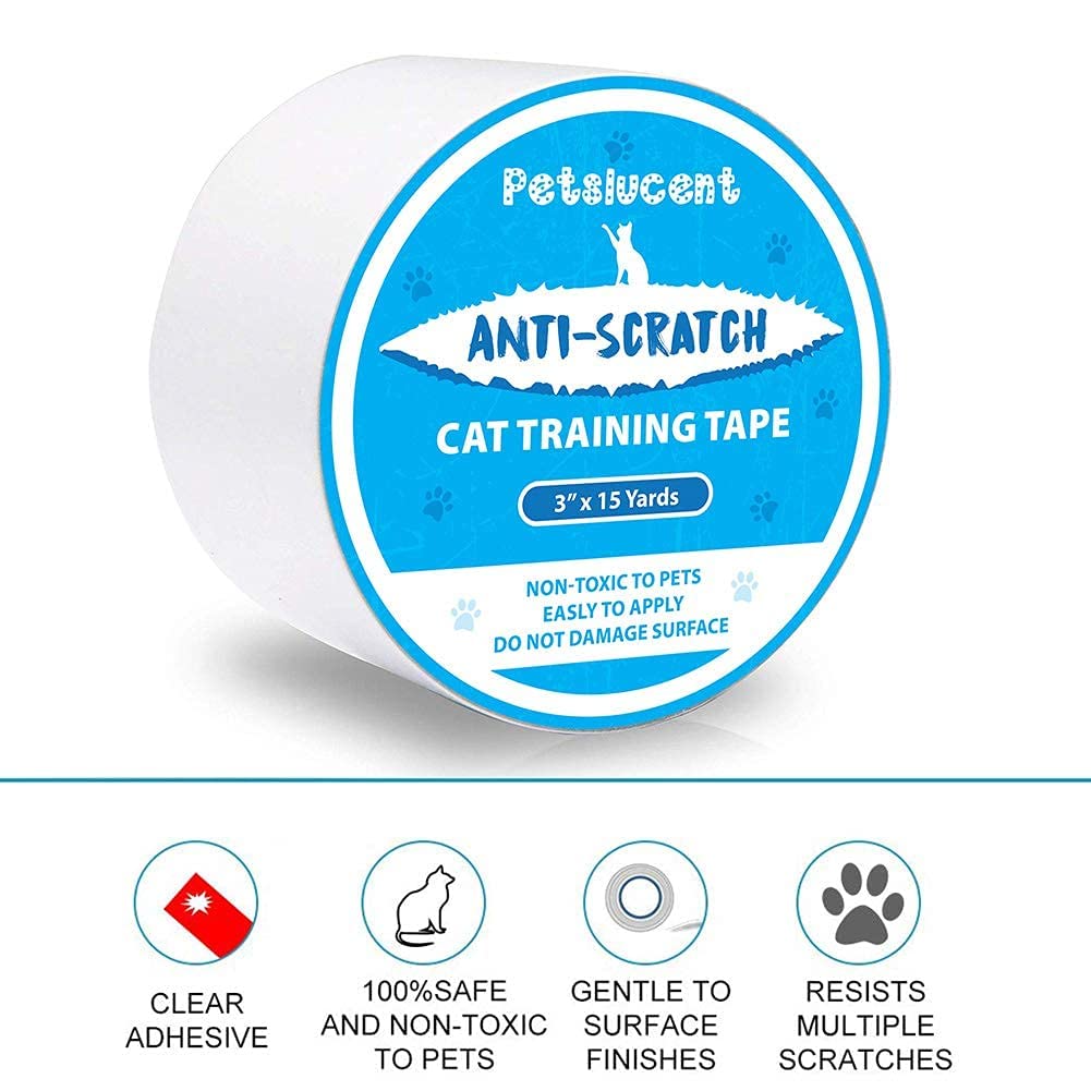 Petslucent Cat Scratch Deterrent Sticky Paws Tape, Cat Furniture Protector Training Tape Anti Scratching, Double Sided Guards for Carpet, Sofa, Couch, Door (Blue- 3''x 15 Yards)