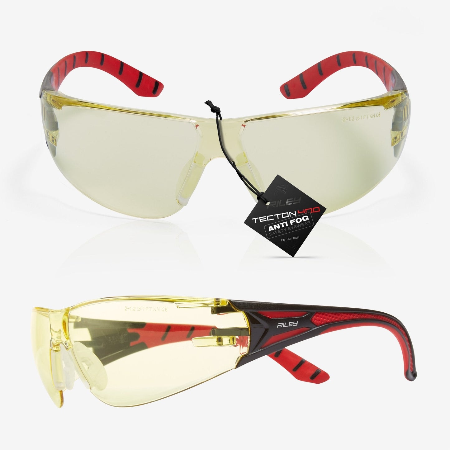 RILEY Stream Red Frameless Metal-Free Safety Glasses with Yellow Tint Lens
