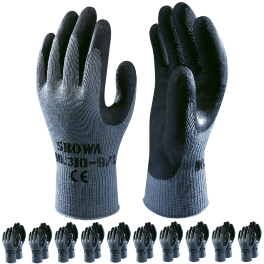 SHOWA 310 Builders Safety Work Gloves with Textured Grip in Black (PACK of 10 PAIRS)