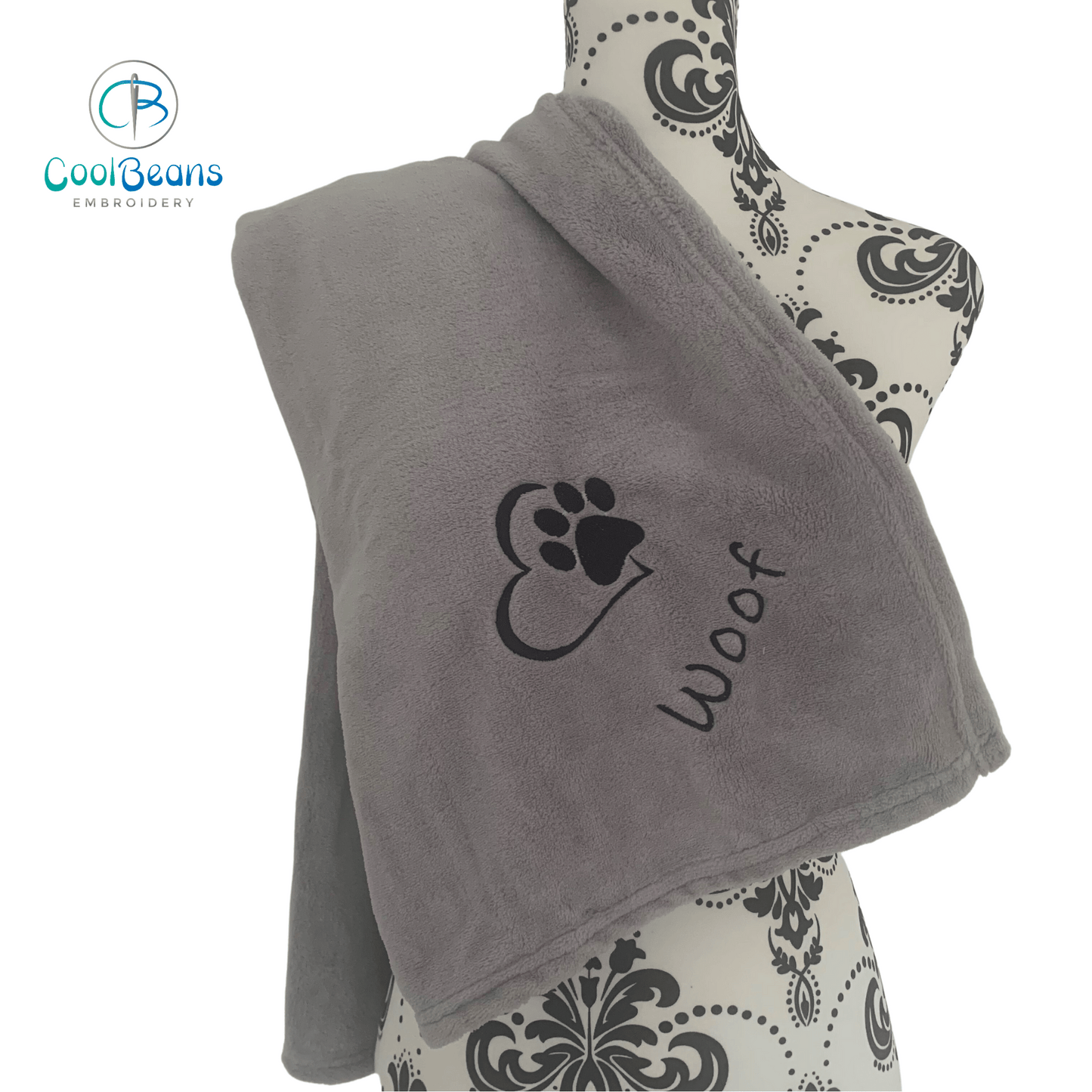 Pet Fleece Blanket - Heart & Paw - Personalised in Corner