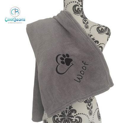 Pet Fleece Blanket - Heart & Paw - Personalised in Corner