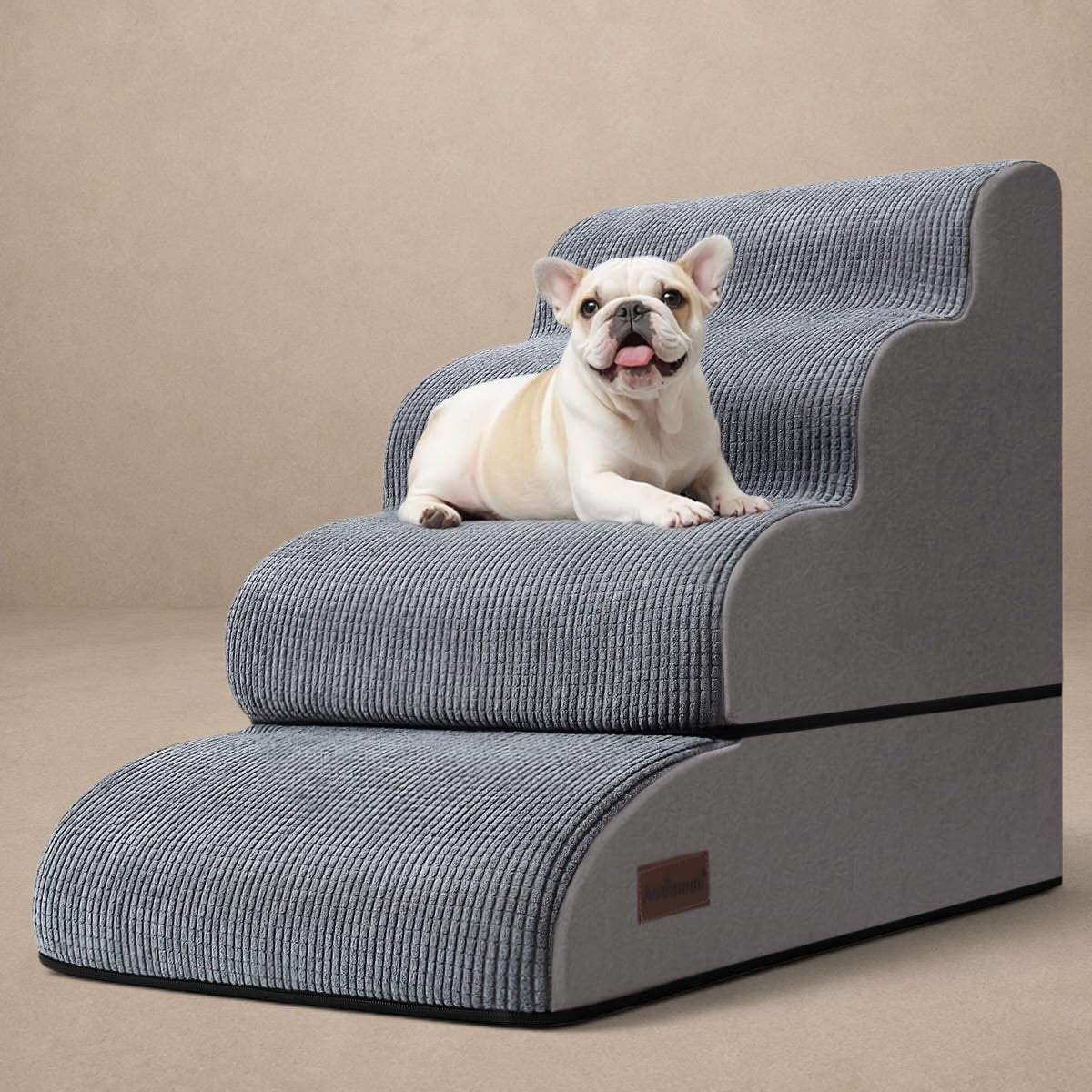 Aodisman 4-Step Dog Stairs & Ramp for Beds or Couches – 21" Grey Non-Slip Pet Steps
