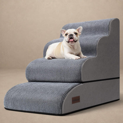 Aodisman 4-Step Dog Stairs & Ramp for Beds or Couches – 21" Grey Non-Slip Pet Steps