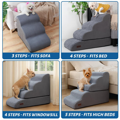 Aodisman 4-Step Dog Stairs & Ramp for Beds or Couches – 21" Grey Non-Slip Pet Steps