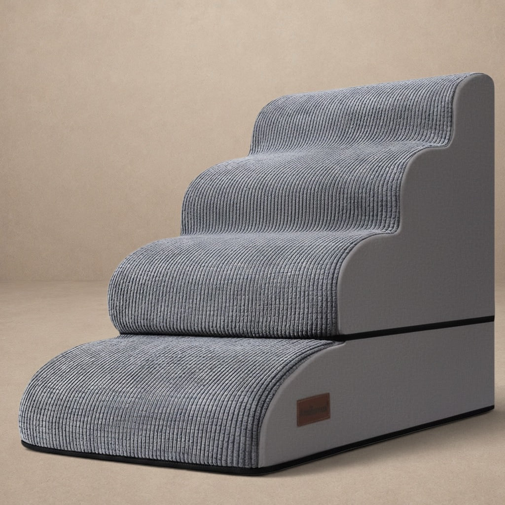 Aodisman 4-Step Dog Stairs & Ramp for Beds or Couches – 21" Grey Non-Slip Pet Steps