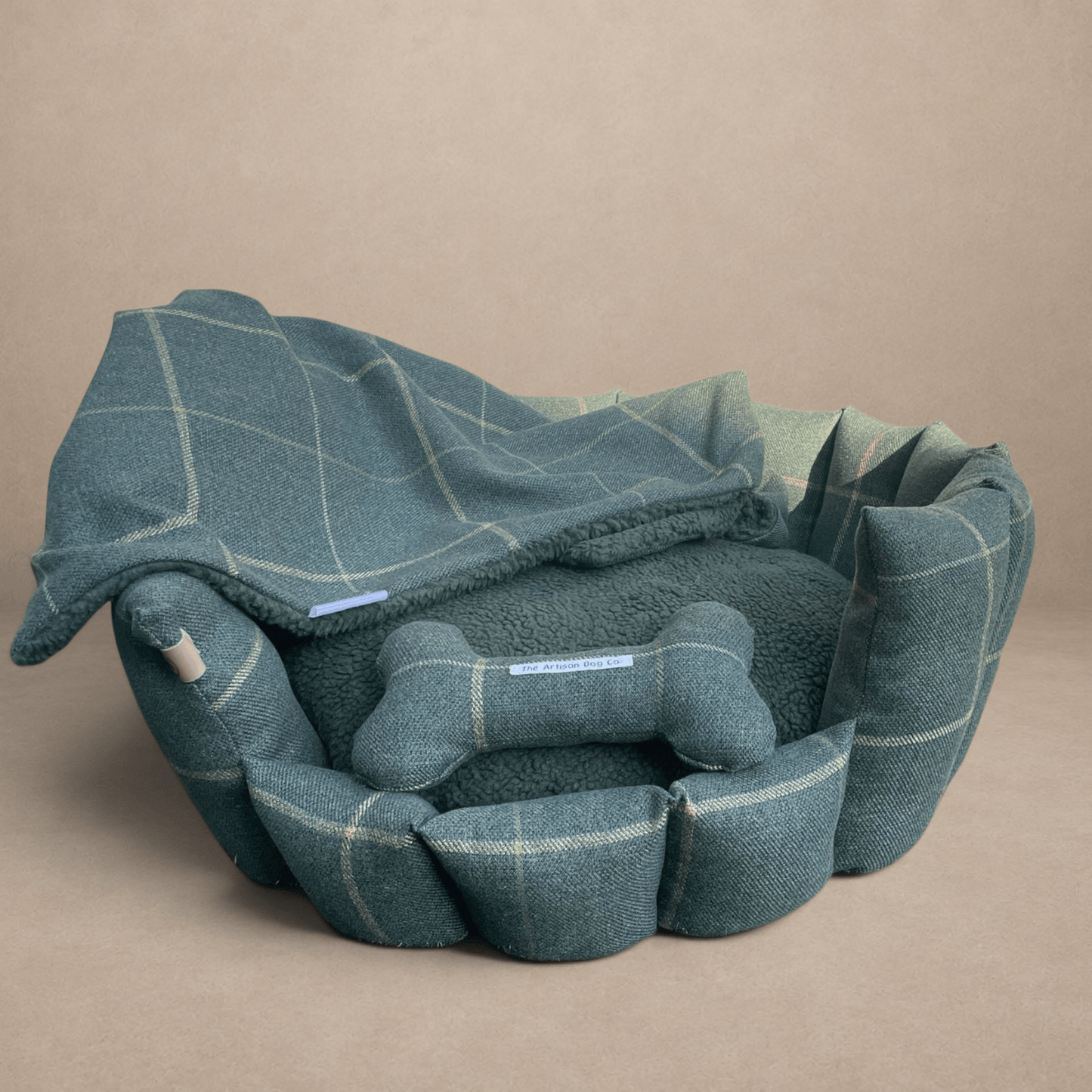 Arlo Forest Green Check Pet Blanket | Reversible Lambswool Sherpa | Handmade Luxury Dog Throw | Machine Washable UK
