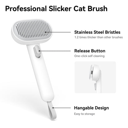 aumuca Cat Brush with Release Button, Cat Grooming Brush for Long or Short Haired Cats, Cat Hair Brush for Shedding Cat Comb for Pets Removing Loose Fur and Massage, White