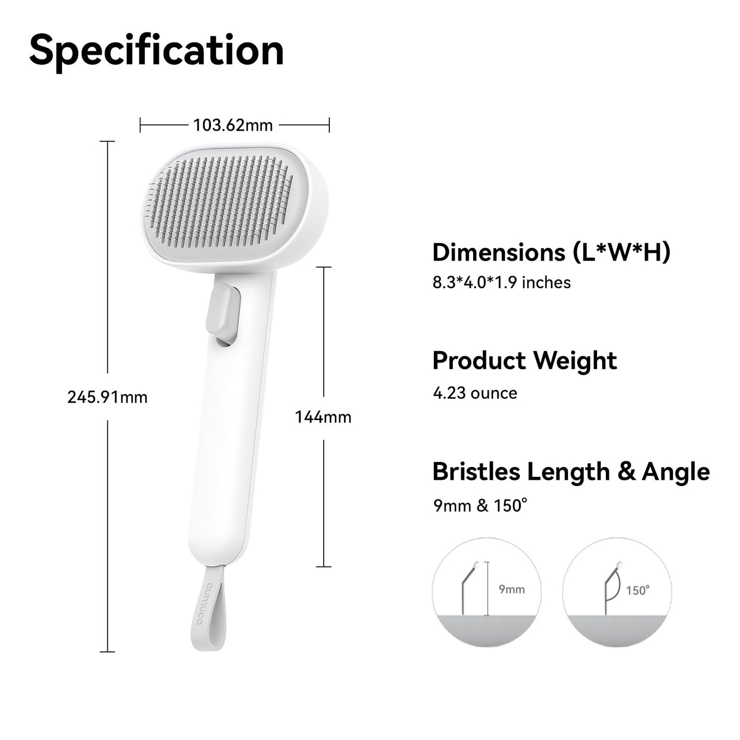 aumuca Cat Brush with Release Button, Cat Grooming Brush for Long or Short Haired Cats, Cat Hair Brush for Shedding Cat Comb for Pets Removing Loose Fur and Massage, White