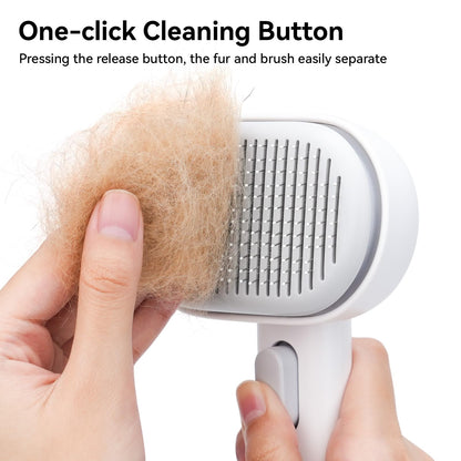 aumuca Cat Brush with Release Button, Cat Grooming Brush for Long or Short Haired Cats, Cat Hair Brush for Shedding Cat Comb for Pets Removing Loose Fur and Massage, White