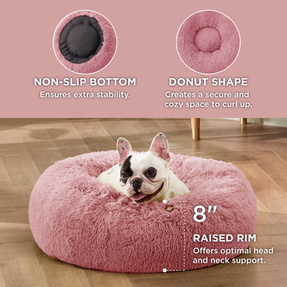 Bedsure Calming Donut Dog Bed for Small Dogs – 23in, Washable, Mauve Blush
