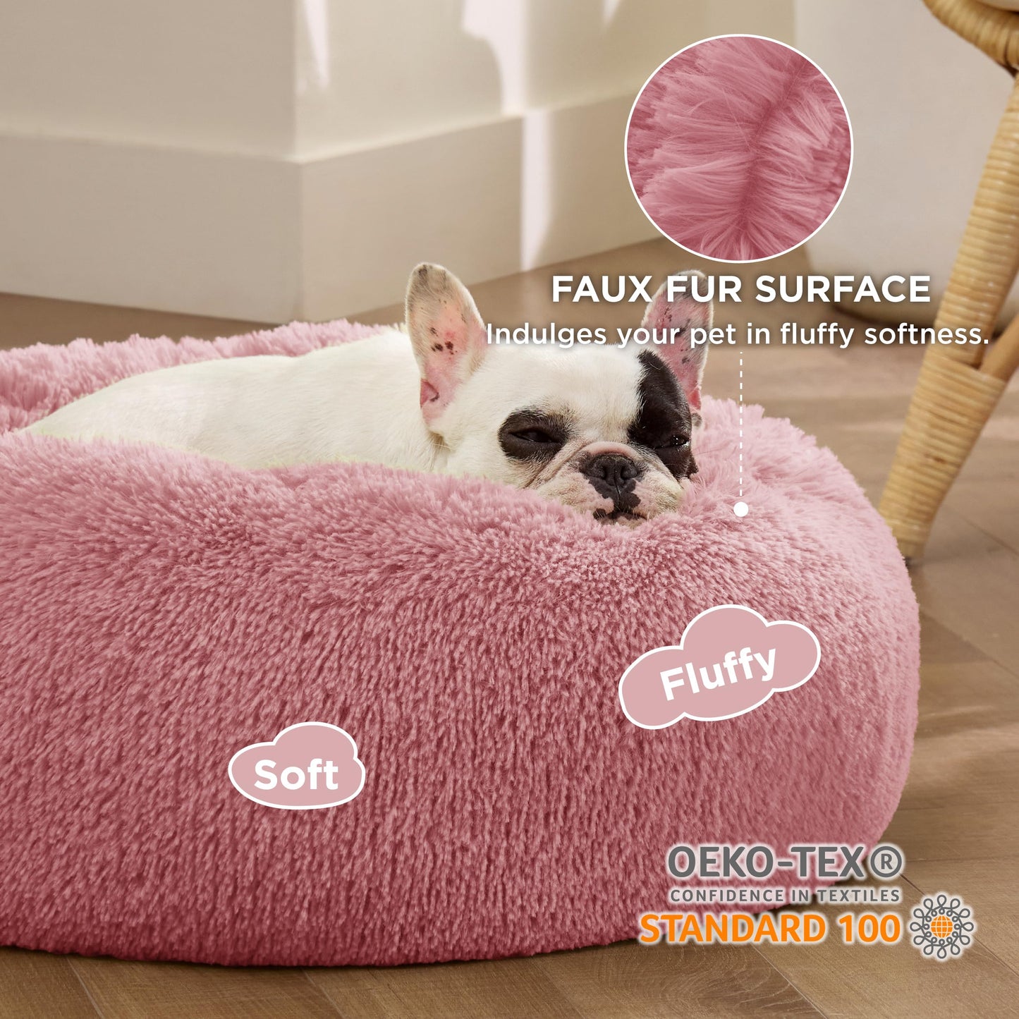 Bedsure Calming Donut Dog Bed for Small Dogs – 23in, Washable, Mauve Blush