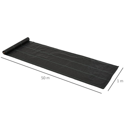 Outsunny 1m x 50m Weed Control Membrane, Heavy Duty Weed Control Barrier Fabric, 90gsm Ground Cover for Patios, Garden, Flower beds, Landscaping