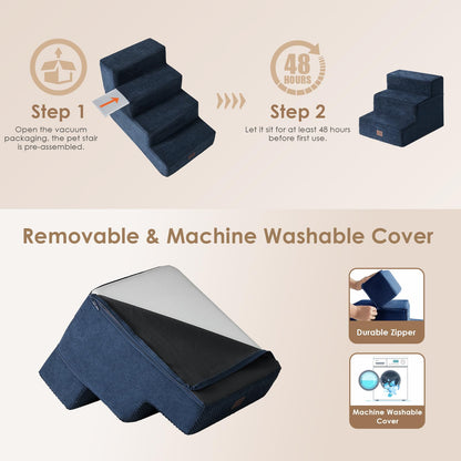 EHEYCIGA Dog Stairs – 3-Step Navy (13.5 in H) for Sofa, Non-Slip, Foldable