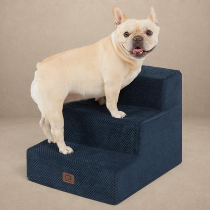 EHEYCIGA Dog Stairs – 3-Step Navy (13.5 in H) for Sofa, Non-Slip, Foldable