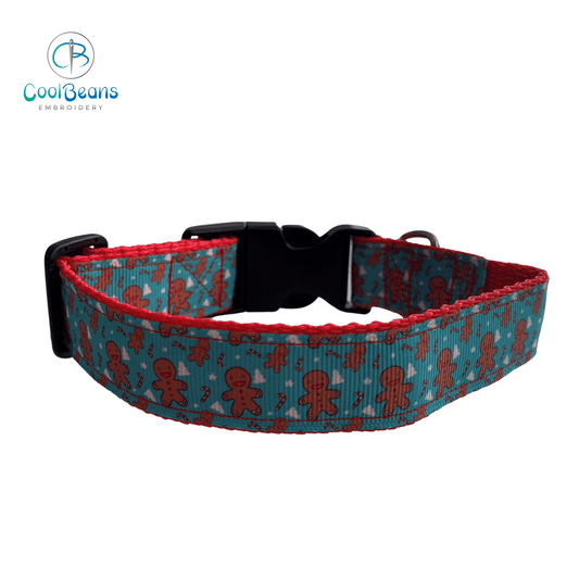 Dog Collar - Christmas Gingerbread Man - Handcrafted - Personalised - 25mm
