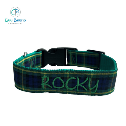 Dog Collar - Tartan Gordon - Handcrafted - Personalised - 25mm
