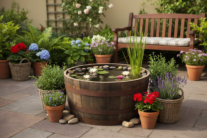 Half Whisky Barrel Planter Oak Wooden Tree Pot Olive Fruit Garden Rustic Style