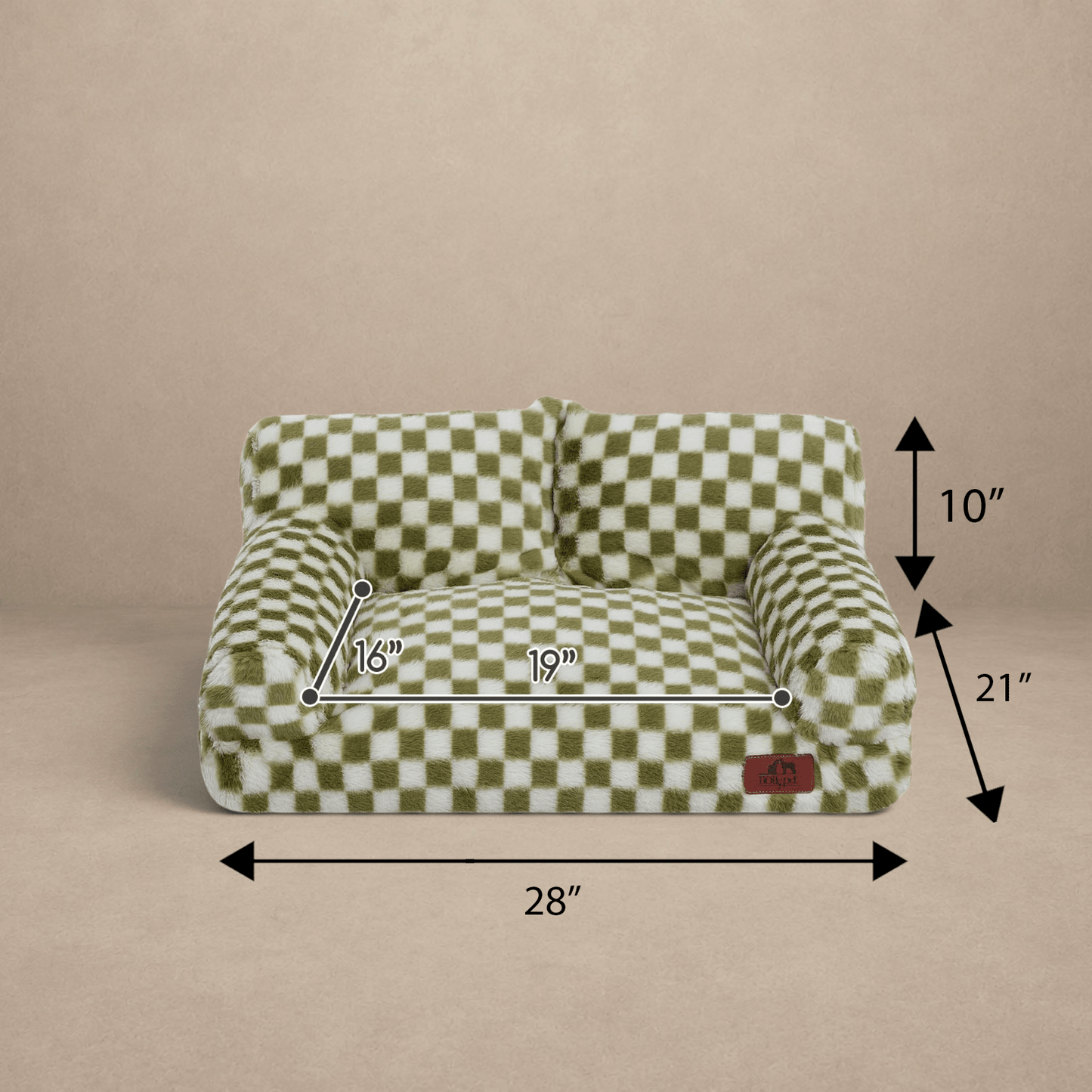 Hollypet Fluffy Plush Sofa Bed for Small Dogs & Cats — Green & White