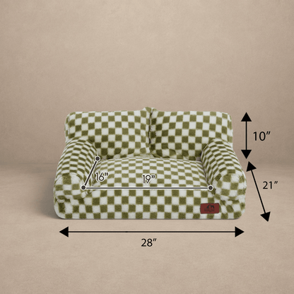 Hollypet Fluffy Plush Sofa Bed for Small Dogs & Cats — Green & White