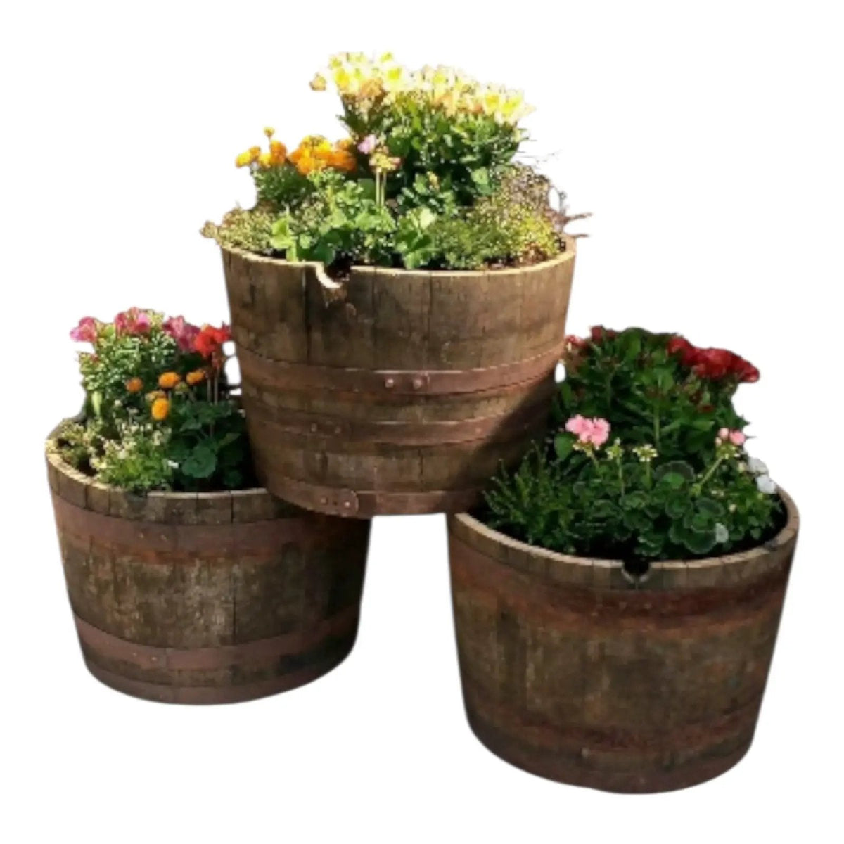 Half Whisky Barrel Planter with Drainage Holes – Reclaimed Oak Garden Planter