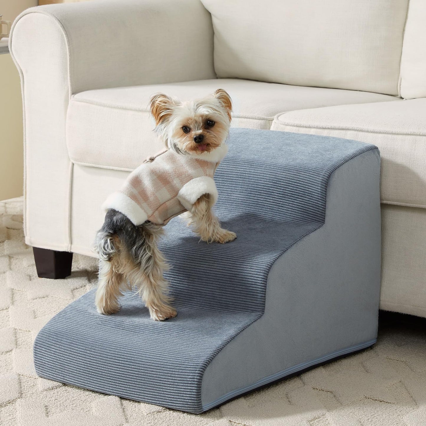 LEXTRO Dog Stairs for Small Dogs — 3-Step Bed & Couch Ramp with Foam Support & Non-Slip Bottom (15.7 in)
