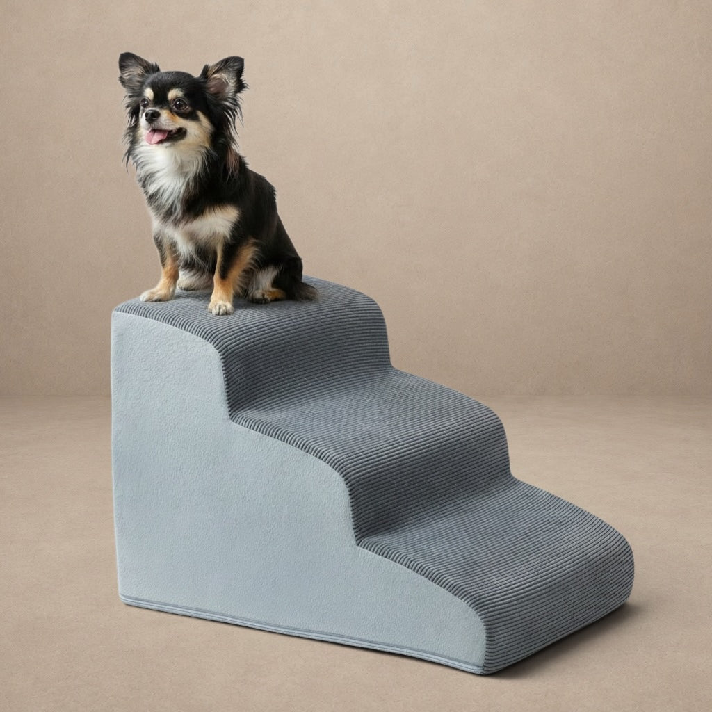 LEXTRO Dog Stairs for Small Dogs — 3-Step Bed & Couch Ramp with Foam Support & Non-Slip Bottom (15.7 in)