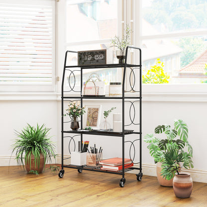 Outsunny 4-Tier Metal Plant Stand, Heavy Duty Ladder Shelf Potted Plants Display Rack with Lockable Wheels