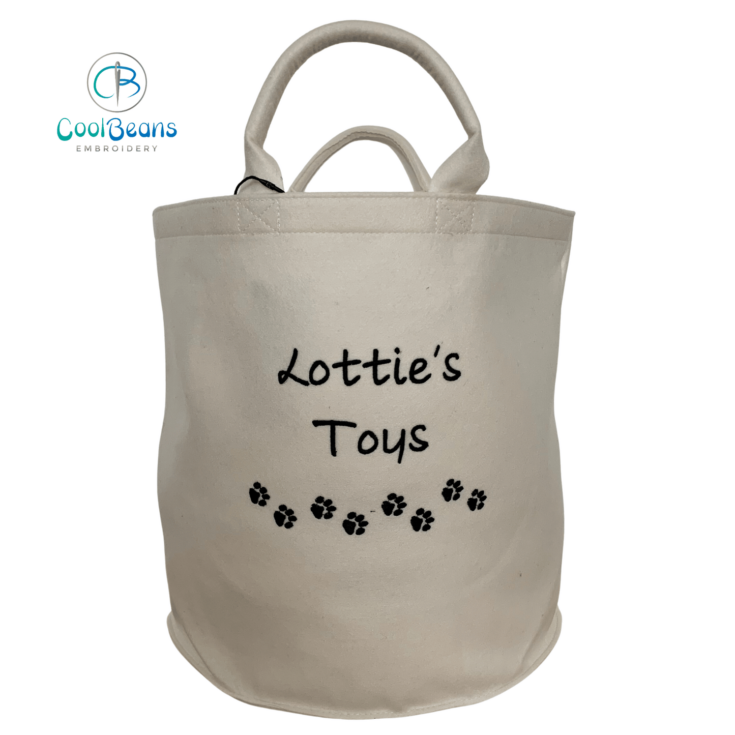 Pet Toy Storage - Mini Paws Felt Trug - Pet Storage Tub - Personalised