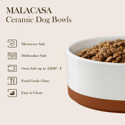 MALACASA Dog Bowls Set with Wooden Stand – 6 Cup Ceramic Food & Water Bowls for Medium to Large Dogs | 58 oz