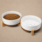 MALACASA Dog Bowls Set with Wooden Stand – 6 Cup Ceramic Food & Water Bowls for Medium to Large Dogs | 58 oz