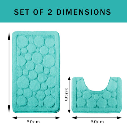 OLIVIA ROCCO Cali Bubbles 2 Piece Duck Egg Bath Mat and Pedestal Set Non Slip Super Soft Easy-Care Home Essential