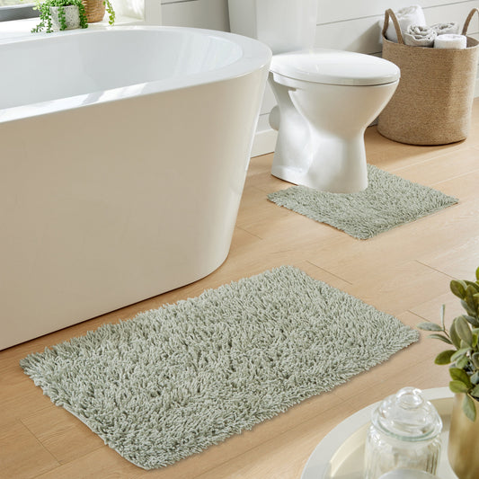 2 Piece Sage Green Bath Mat And Pedestal Set Non Slip Super Absorbent