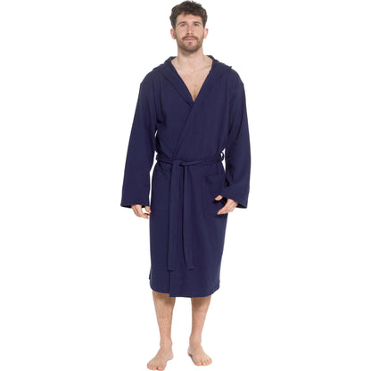 OLIVIA ROCCO Men's Hooded Waffle Cotton Bathrobe Navy Super Absorbent Cosy Easy-Care Nightwear Set