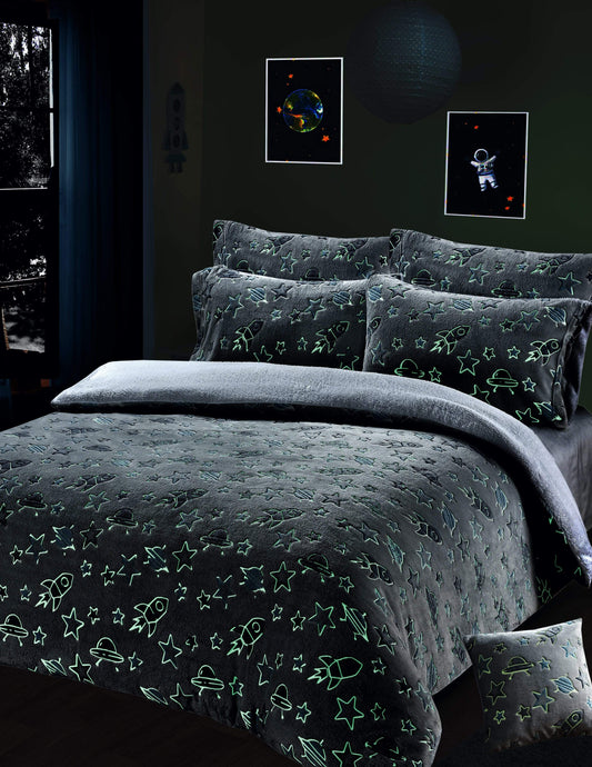 Glow In The Dark Teddy Fleece Duvet Set For Children