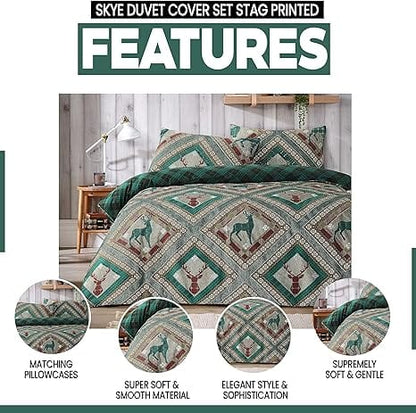 OLIVIA ROCCO Stag Printed Reversible Polycotton Duvet Cover Set Easy Care Single Double