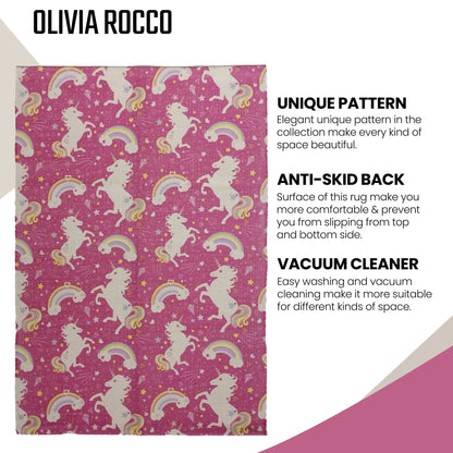 OLIVIA ROCCO Animal Print Unicorn Rug Non Slip Soft Durable Eco Friendly Floor Rug
