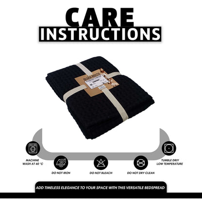 OLIVIA ROCCO Florian Checked Throw Blanket 100% Cotton Black Bedspread For Sofas