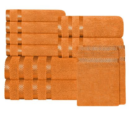 OLIVIA ROCCO Belmont Viscose Stripe Orange Towels 100% Cotton Hotel Quality Bath Towels