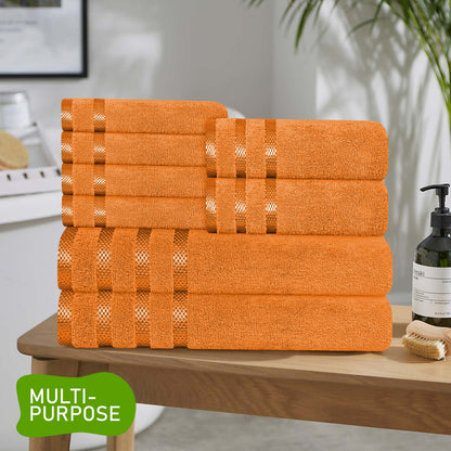 OLIVIA ROCCO Belmont Viscose Stripe Orange Towels 100% Cotton Hotel Quality Bath Towels