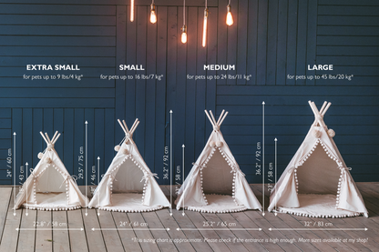 MINICAMP Cat Teepee & Small Dog Tent in Ecru with Pompoms – Size S