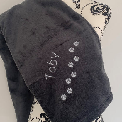 Pet Fleece Blanket - Paw Prints - Personalised in Corner