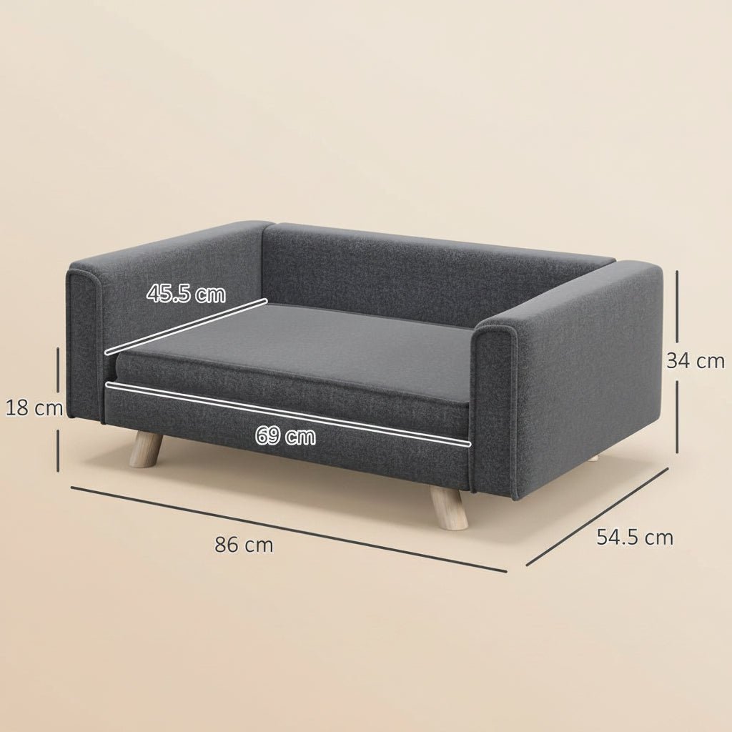 PawHut Elevated Dog Sofa Bed - Medium/Small Dogs, Grey - Comfy & Stylish