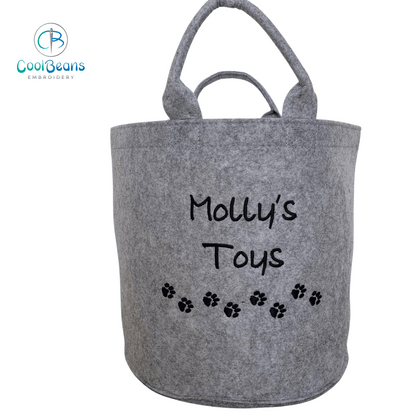 Pet Toy Storage - Mini Paws Felt Trug - Pet Storage Tub - Personalised