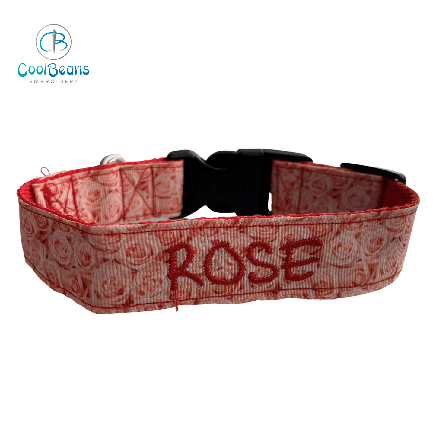 Dog Collar - Peach Roses - Handcrafted - Personalised - 25mm