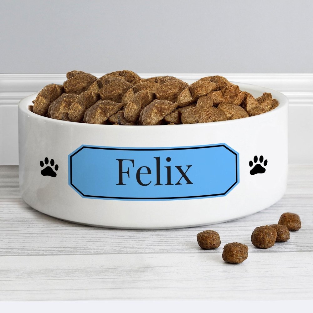 Personalised Blue Plaque 14Cm Medium Pet Bowl