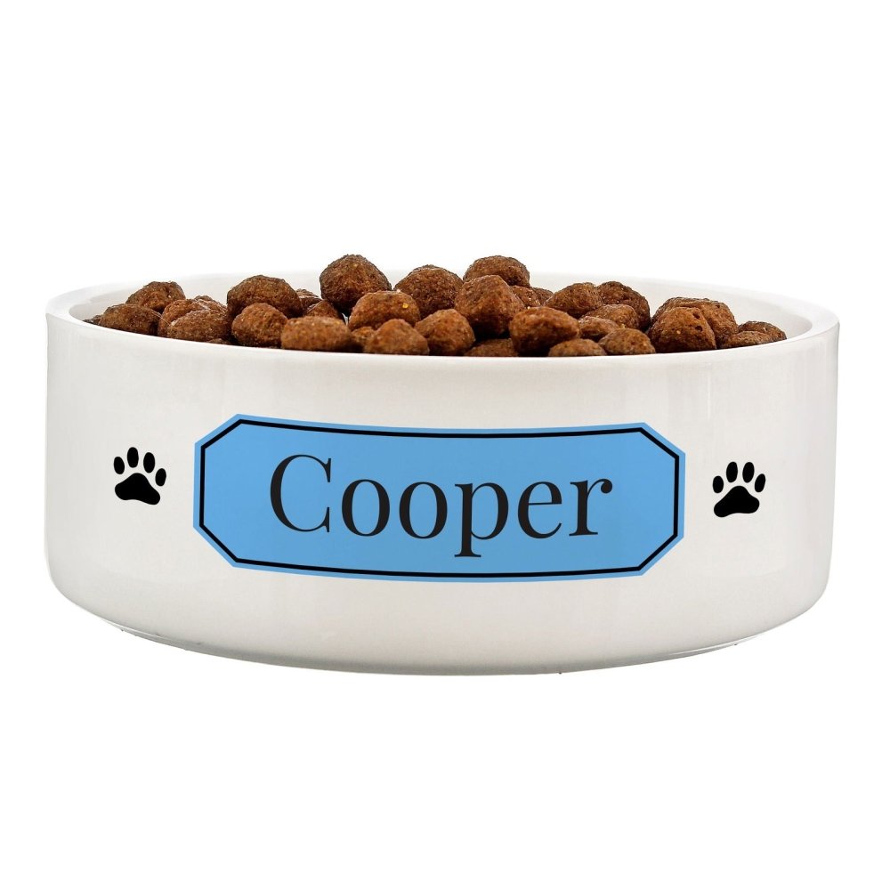 Personalised Blue Plaque 14Cm Medium Pet Bowl